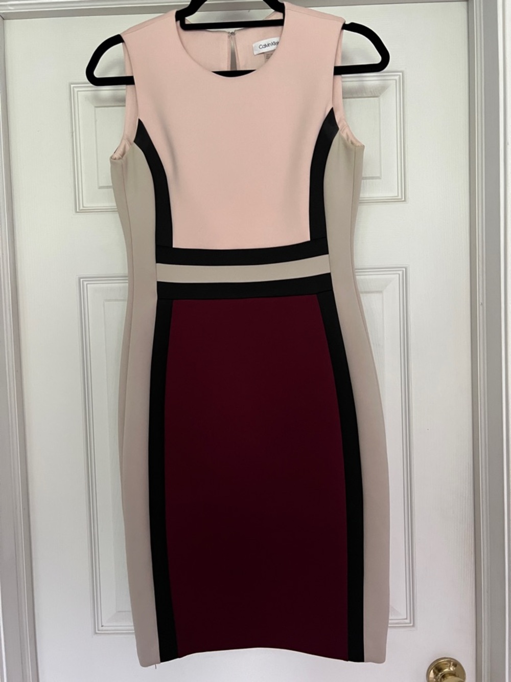 Calvin Klein Blush, Burgundy and Beige Colorblock Sheath Dress